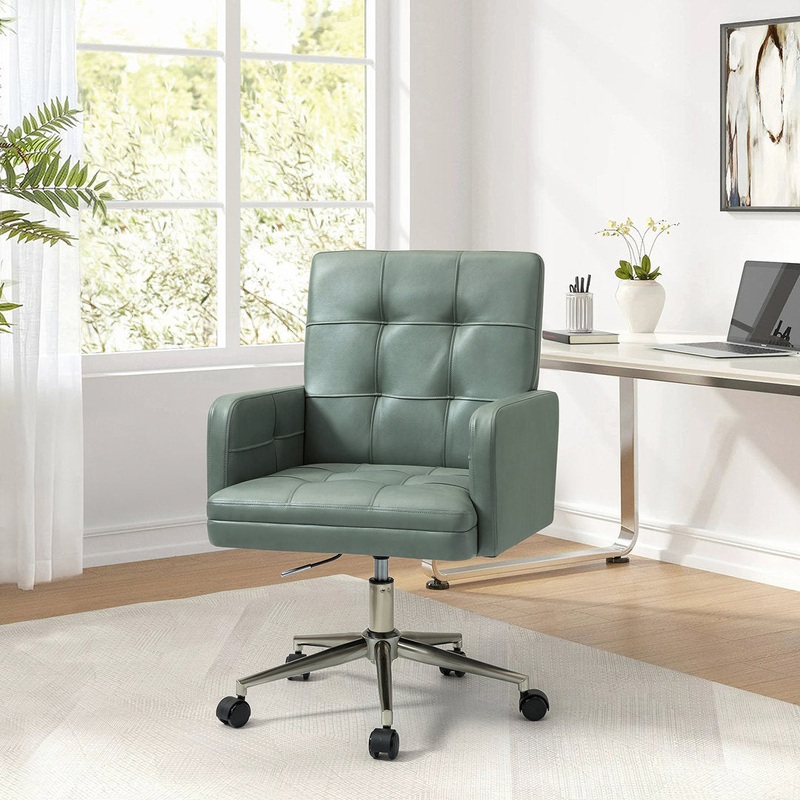 Auric Mid-Century Modern Vegan Leather Height-Adjustable Swivel Office Chair Wade Logan Upholstery Color: Sage