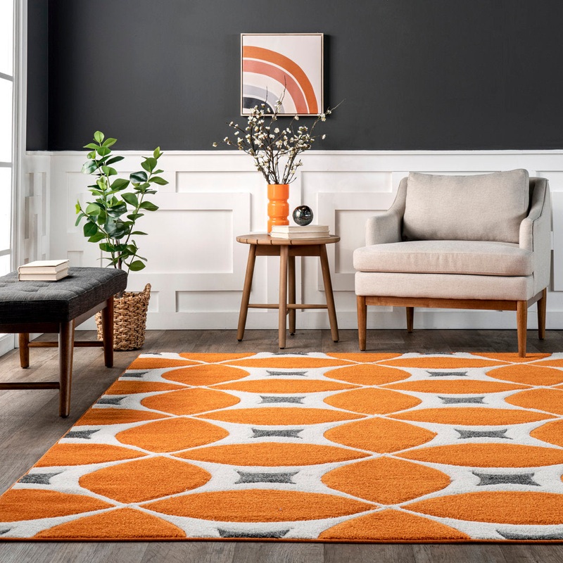 Southam Geometric Accent Rug for Living Room Bedroom Dining Room Entryway Kitchen, Deep Orange/White Wade Logan Rug Size: Rectangle 7’6″ x 9’6″