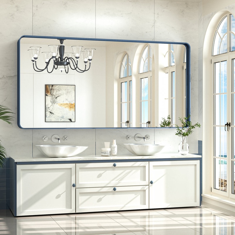 Tyro Bathroom Decorative Home Dcor Corner Hangs Bathroom Mirror Latitude Run Size: 36″ x 72″ Finish: Gold, Shape: Rectangle