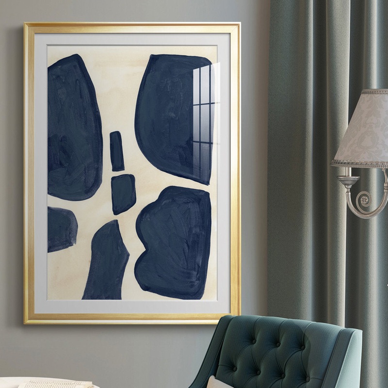 Blue Pieces II – Picture Frame Print Orren Ellis Size: 30.5″ H x 22.5″ W x 1″ D Format: Gold