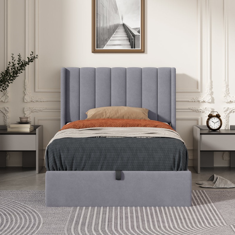 Daizia Lift Up Storage Platform Bed with Wingback Headboard Latitude Run Color: Gray Size: Twin
