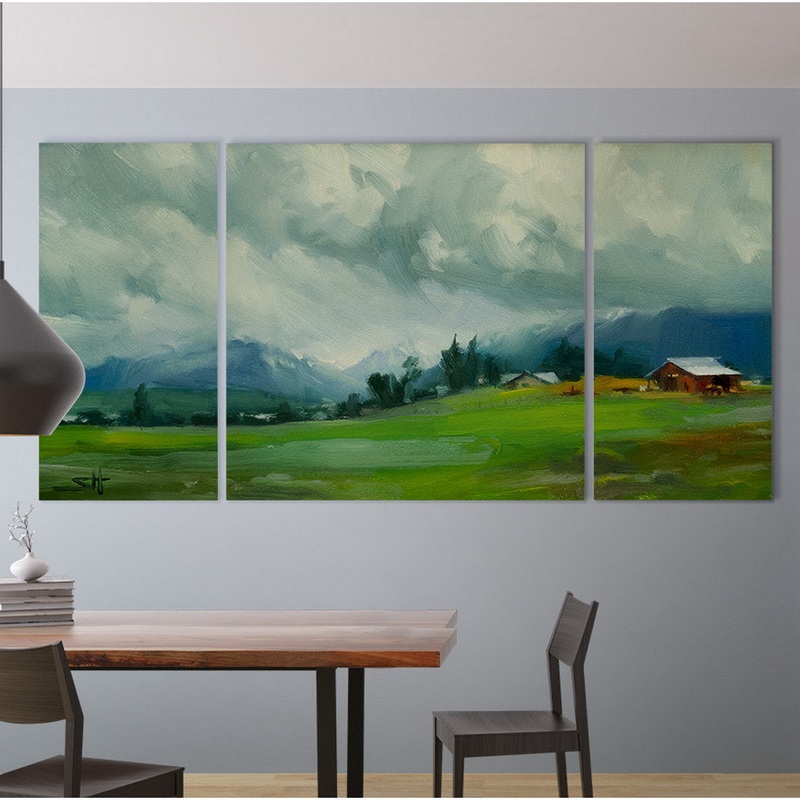 A Premium Wallowa Valley Storm – 3 Piece Print Set on Canvas Gracie Oaks Size: 40″ H x 80″ W x 1.5″ D