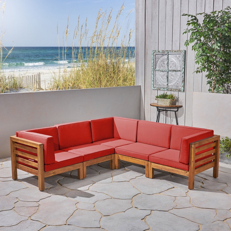 30.25” Wide Outdoor Symmetrical Patio Sectional with Cushions AllModern Frame Color / Cushion Color: Brown Frame / Red Cushion