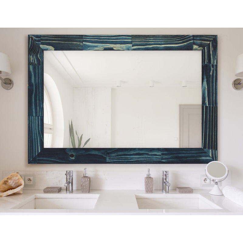 Aydrien Farmhouse / Country Distressed Mirror Millwood Pines Size: 48″ x 38″ Finish: Blue