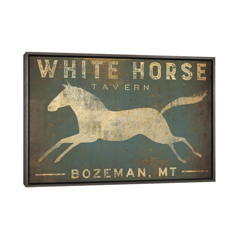 White Horse Tavern Textual Art on Wrapped Canvas East Urban Home Size: 18″ H x 26″ W x 1.5″ D Format: Dark Rustic Wood Framed