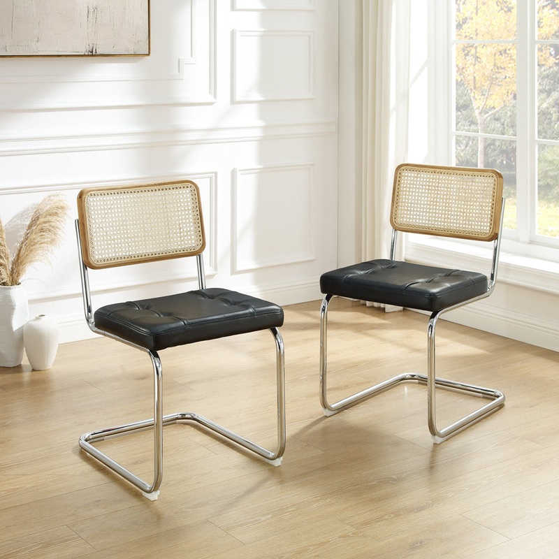 Staple Hill Upholstered Dining Side Chair with Cane Rattan Back (Set of 2) Bayou Breeze Upholstery Color: Black