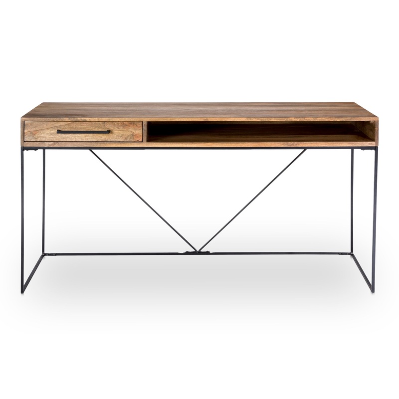 Streamlined Workspace Hub: Industrial-Chic Mango Wood Desk