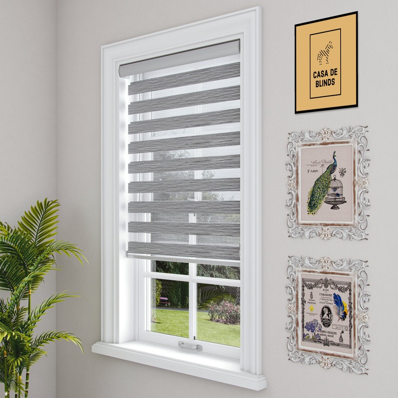 Zebra Blinds Window Dual Layer Roller Shades, Corded Horizontal Blind, Bedroom, Privacy, 72″ Length Symple Stuff Color: Gray Size: 50″W x 72″L