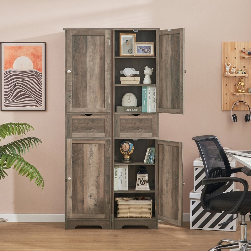 67.13″ Tall Storage Cabinet with 2 Doors & 1 Drawer Red Barrel Studio Color: Rustic Oak
