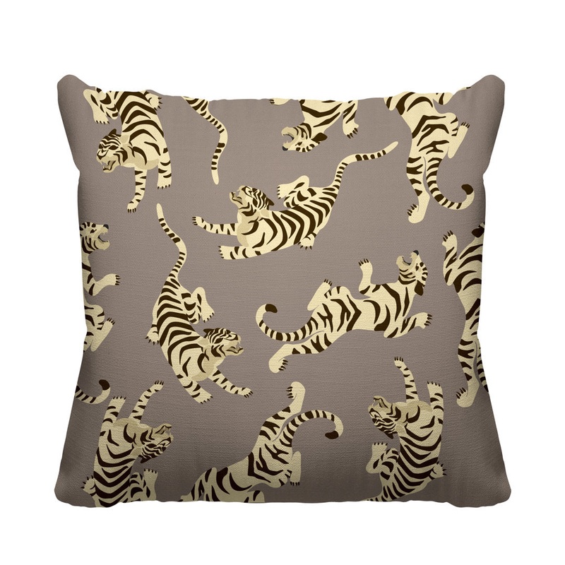 Tigger Boho Tiger Indoor/Outdoor Throw Pillow ULLI HOME Color: Biege Size: 19W” x 19H”