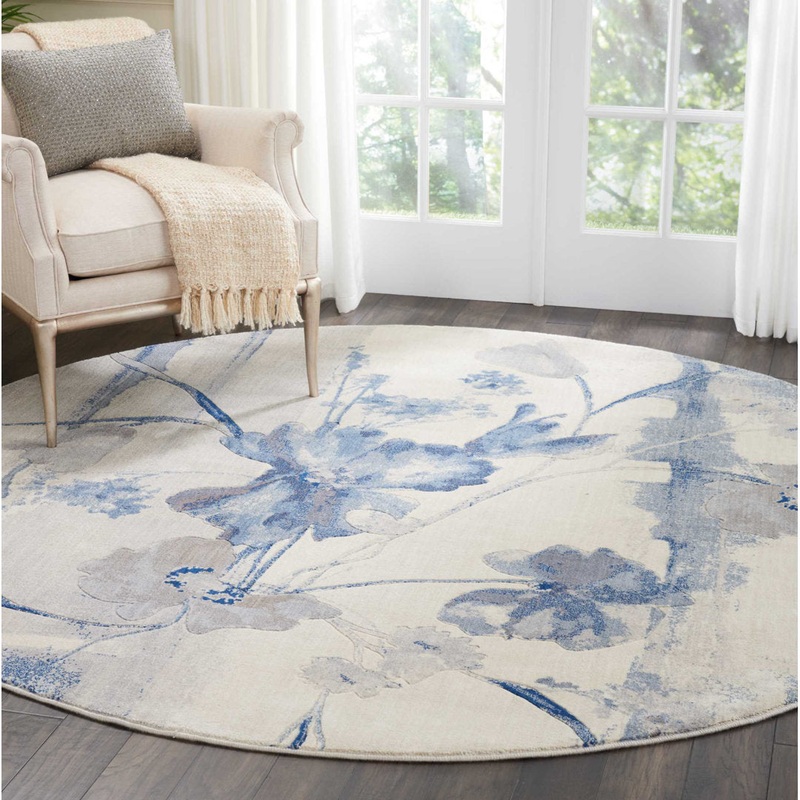 Arnim Floral Blue/Ivory Area Rug Lark Manor Rug Size: Round 5’6″