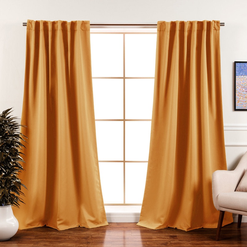 Bantam Solid Blackout Thermal Rod Pocket Curtain Panels (Set of 2) Ebern Designs Curtain Color: Saffron Size per Panel: 52″ W x 96″ L