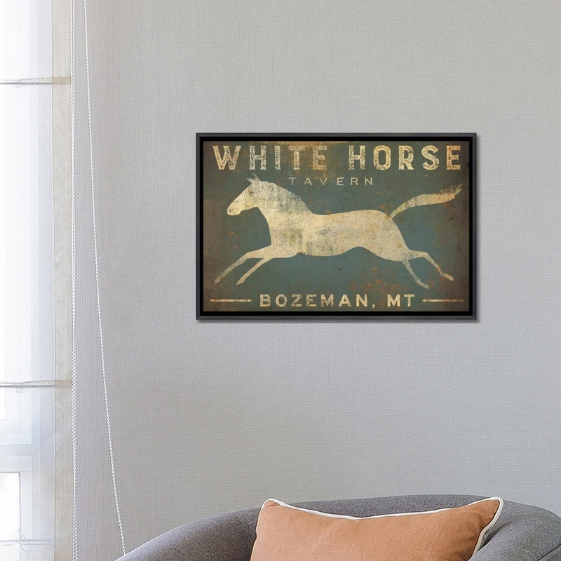 White Horse Tavern Textual Art on Wrapped Canvas East Urban Home Size: 18″ H x 26″ W x 1.5″ D Format: Distressed Black Framed
