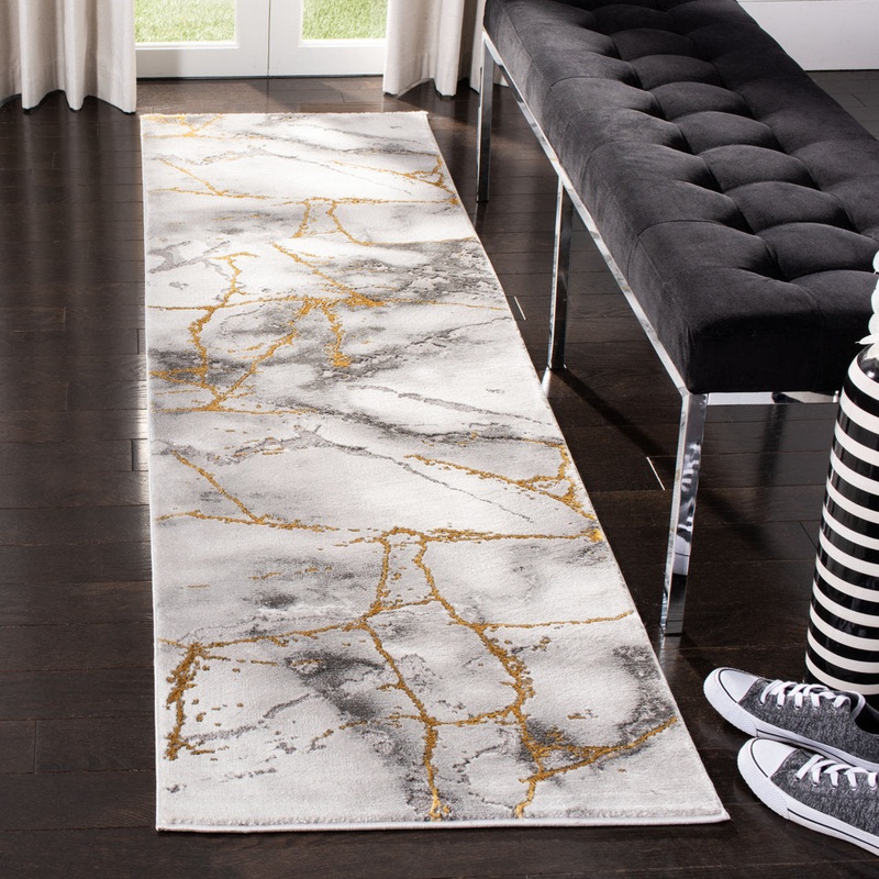 Swindle Abstract Grey/Gold Area Rug Wade Logan Rug Size: Runner 2’3″ x 6′