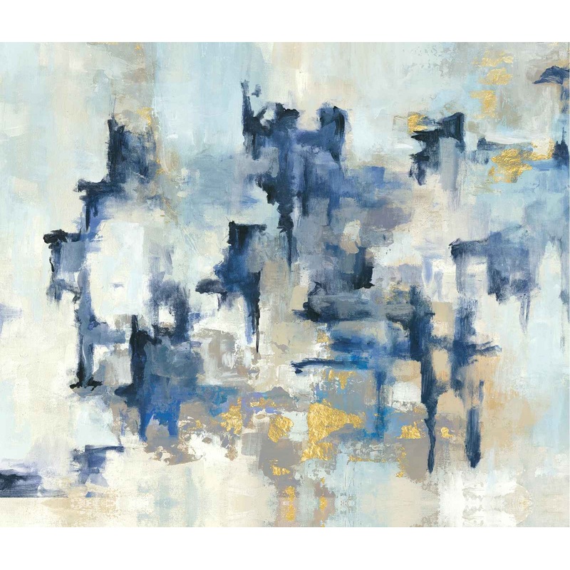 Abstract Navy Gold Paint Wrapped Canvas Painting Without Frame-32″x48″