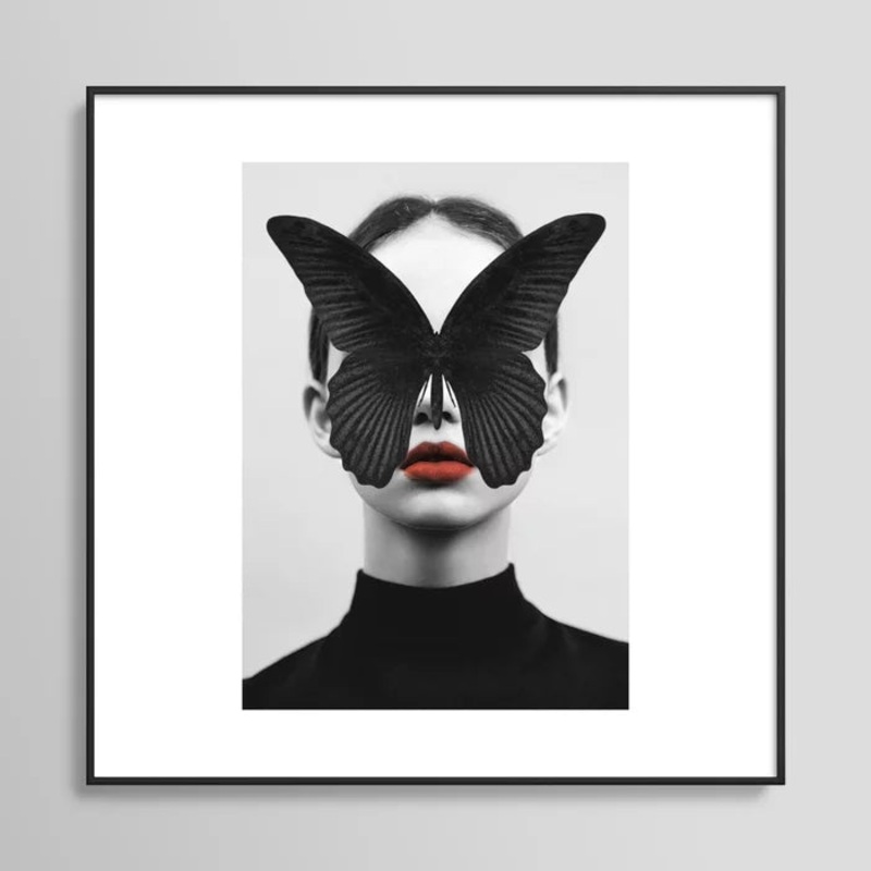BLACK BUTTERFLY Framed Art Print-20″x20″