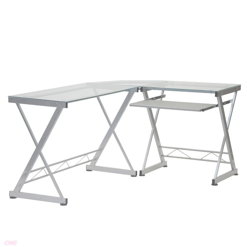 Techni Mobili L Shaped Tempered Glass Top Computer Desk
