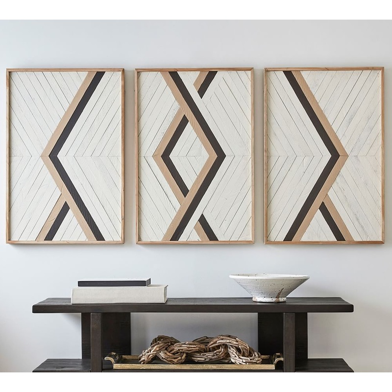ALEKSANDRA ZEE INLAID WOOD TRIPTYCH WALL ART