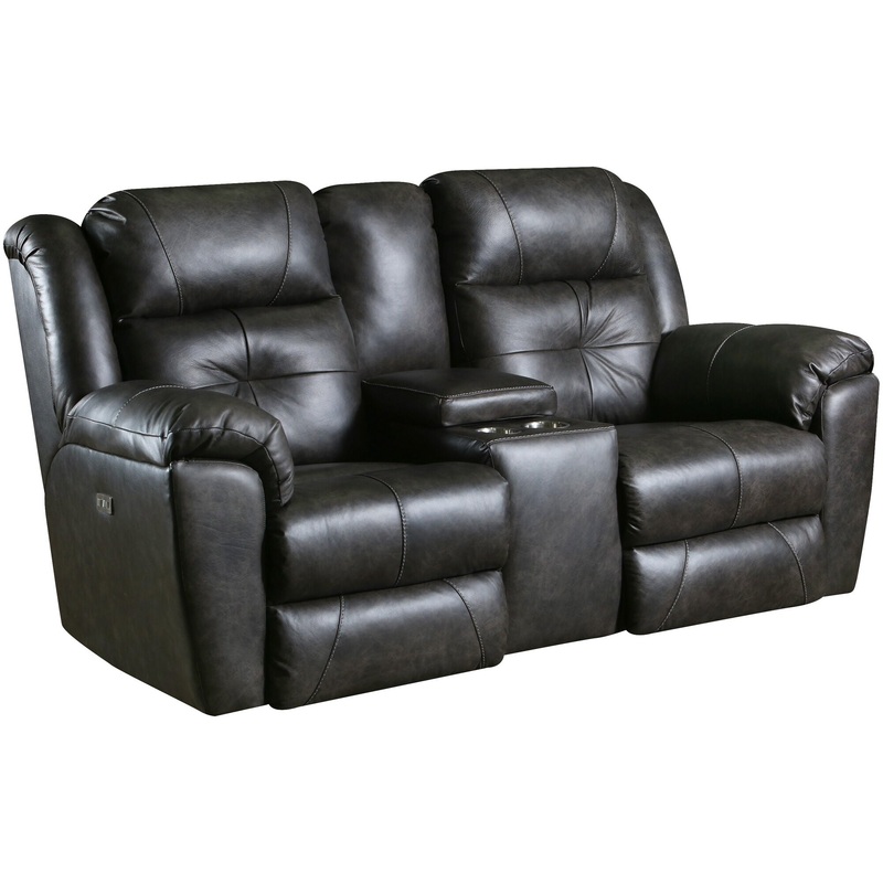 Vista Leather Power Plus Reclining Console Loveseat