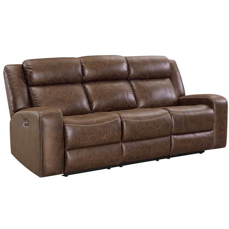 New Classic Furniture Atticus Dual Recliner Sofa with power Headrest and Footrest in Mocha