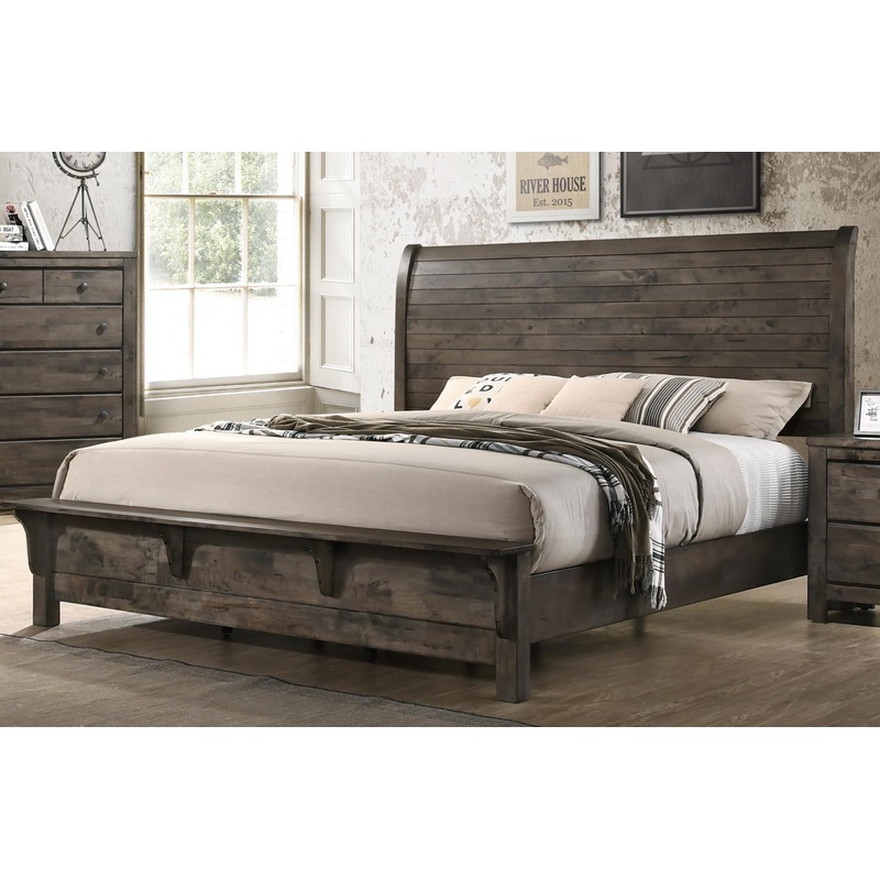 New Classic Furniture Blue Ridge Cal King Bed w/ Bench Footboard in Rustic Gray