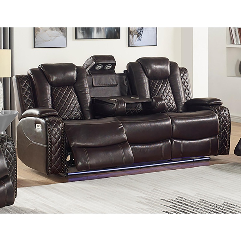 New Classic Furniture Joshua Sofa with Power Headrest and Footrest in Dark Brown