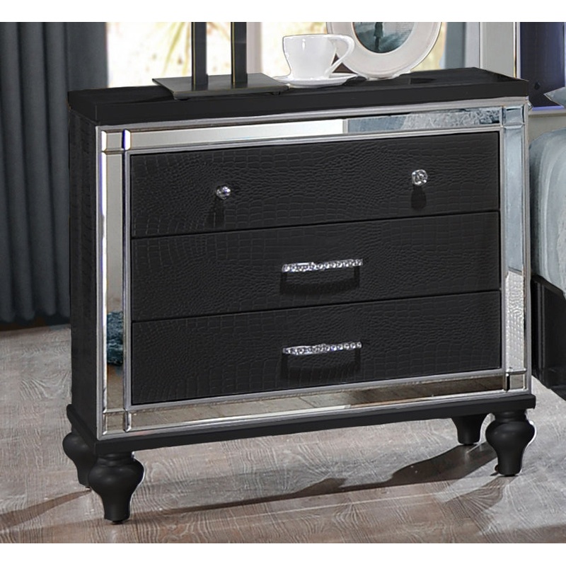 Valentino 3 Drawer Nightstand in Black