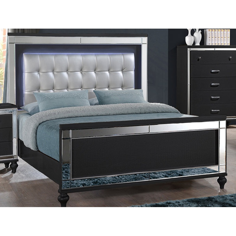 Valentino Queen Lighted Panel Bed in Black