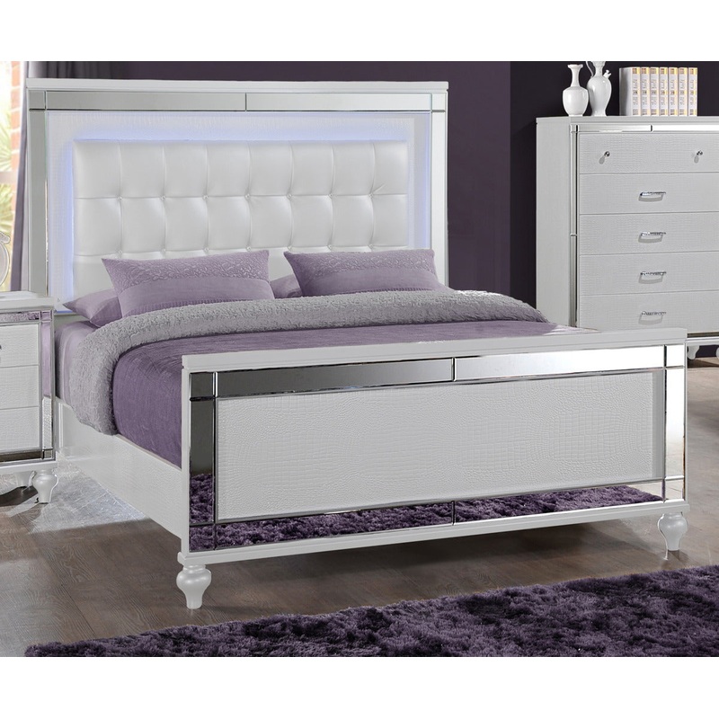 Valentino Queen Upholstered Lighted Bed in White