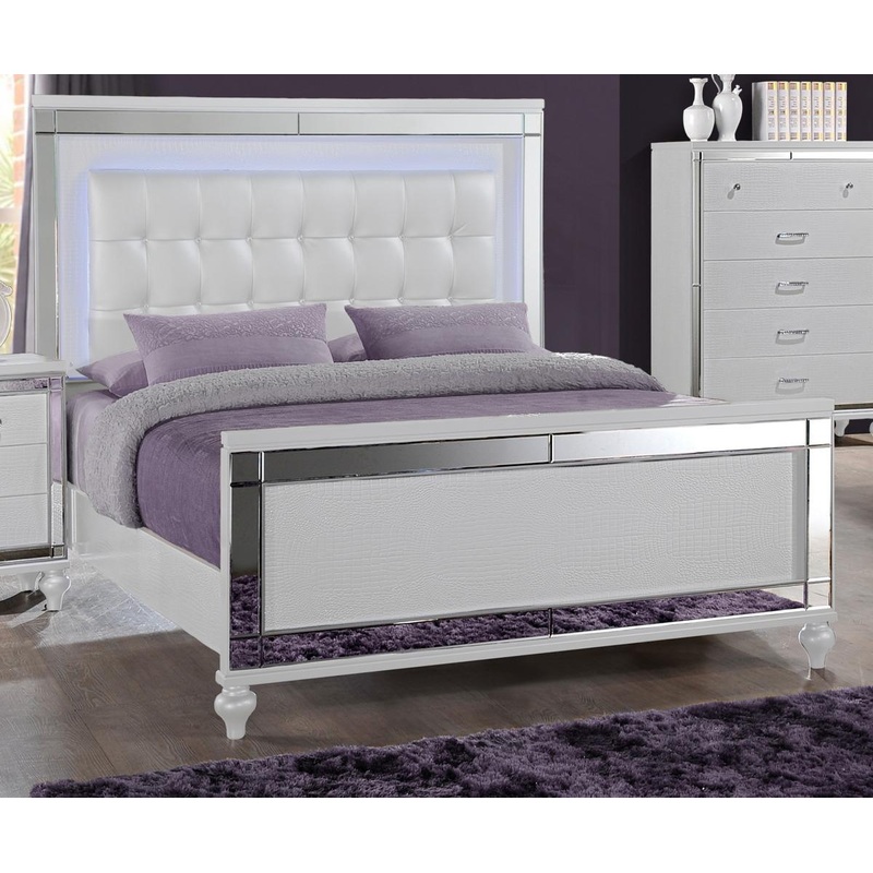 Valentino Twin Upholstered Lighted Bed in White