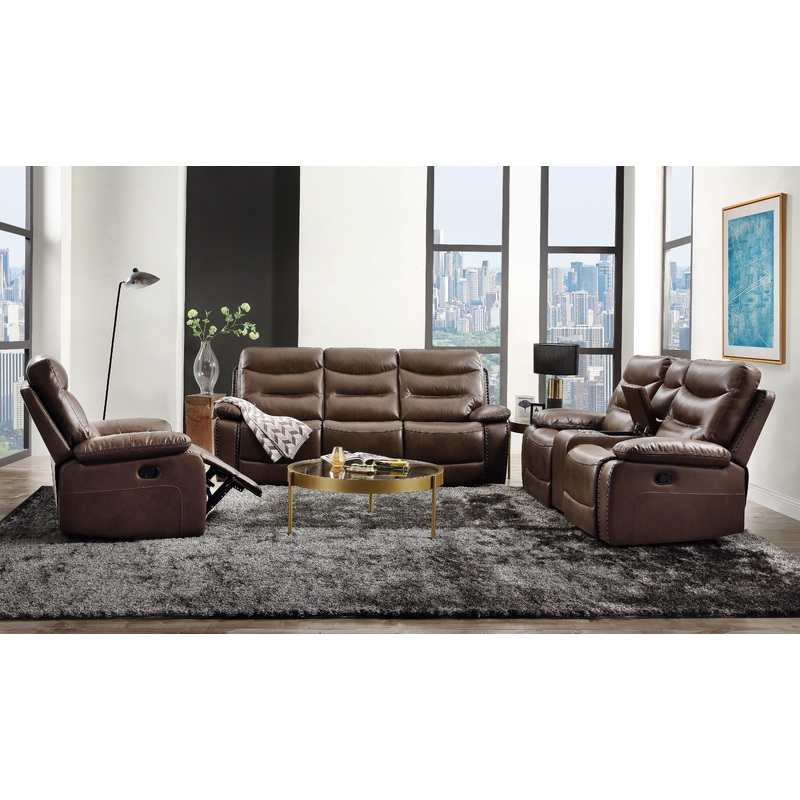 Aashi Brown Leather-Gel Match Sofa (Motion)