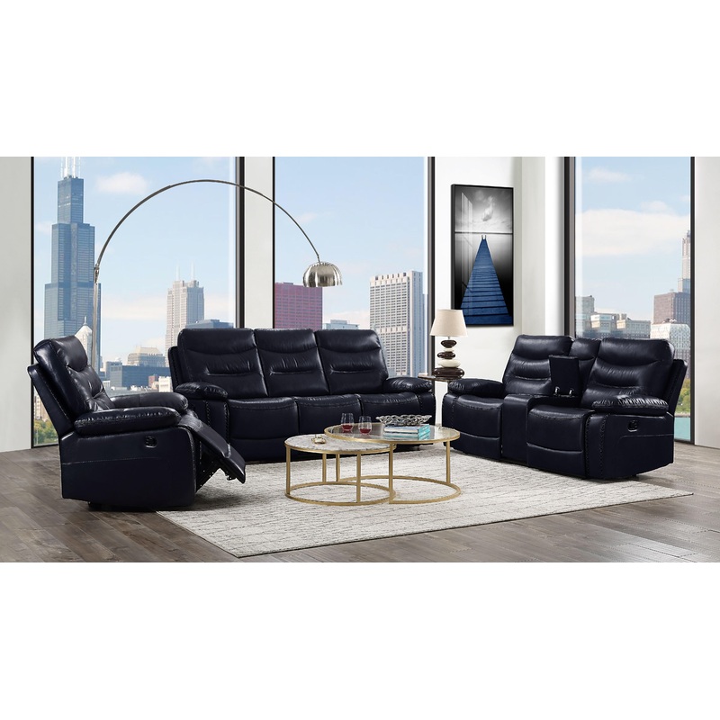 Aashi Navy Leather-Gel Match Sofa (Motion)