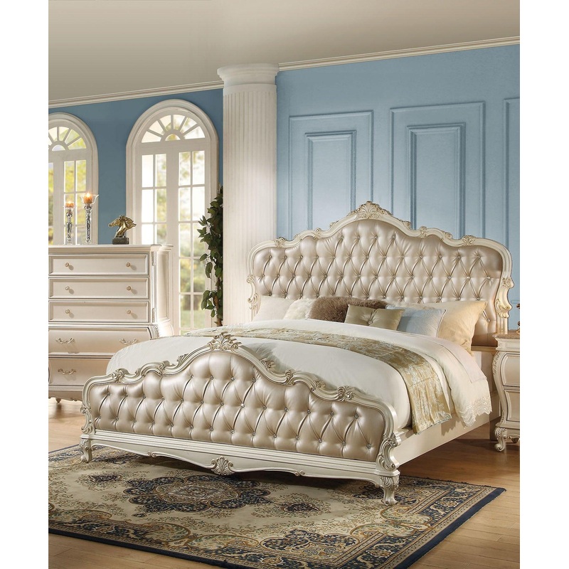 Acme Chantelle Queen Bed with Button Tufted Panels in Pearl White 23540Q