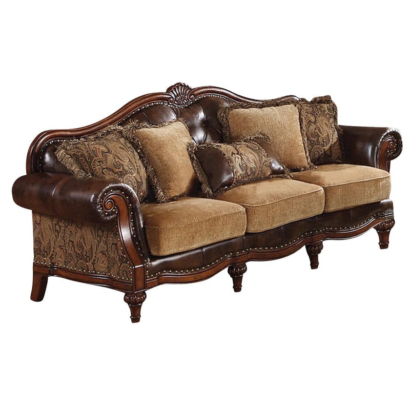 Acme Dreena Traditional Bonded Leather and Chenille Sofa 05495