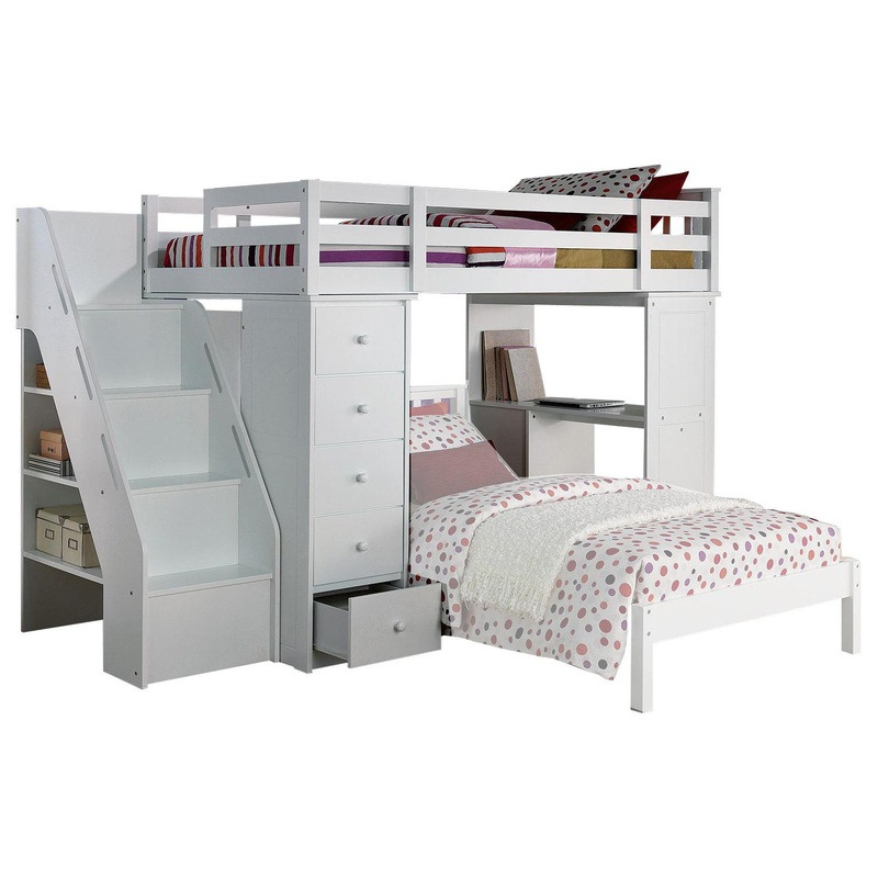 Acme Freya Loft Bed with Bookcase Ladder in White 37145