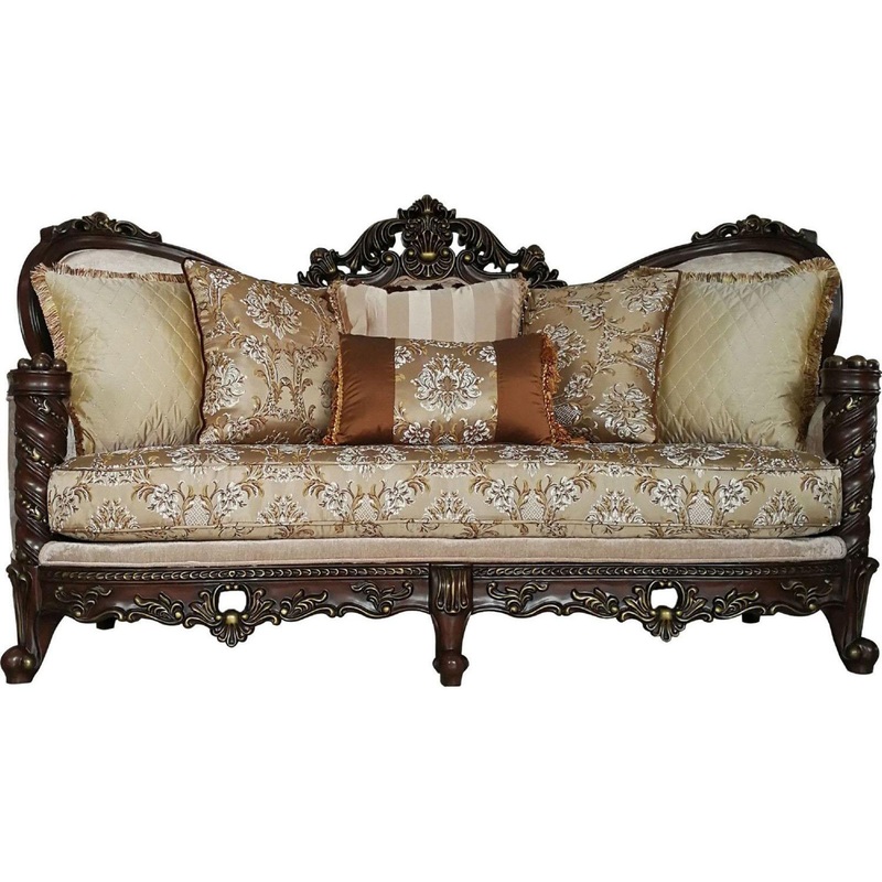 Acme Furniture Devayne Sofa with 6 Pillows in Dark Walnut 50685