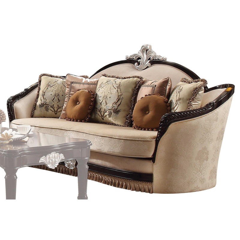 Acme Furniture Ernestine Sofa with 7 Pillows in Tan and Black 52110
