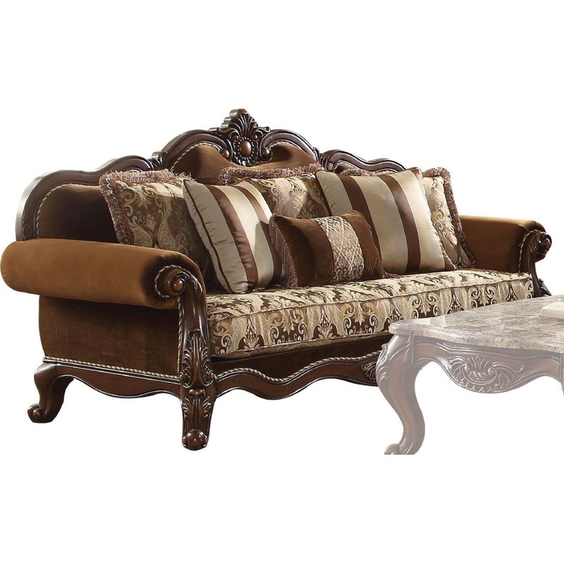 Acme Furniture Jardena Sofa with 6 Pillows in Cherry Oak 50655