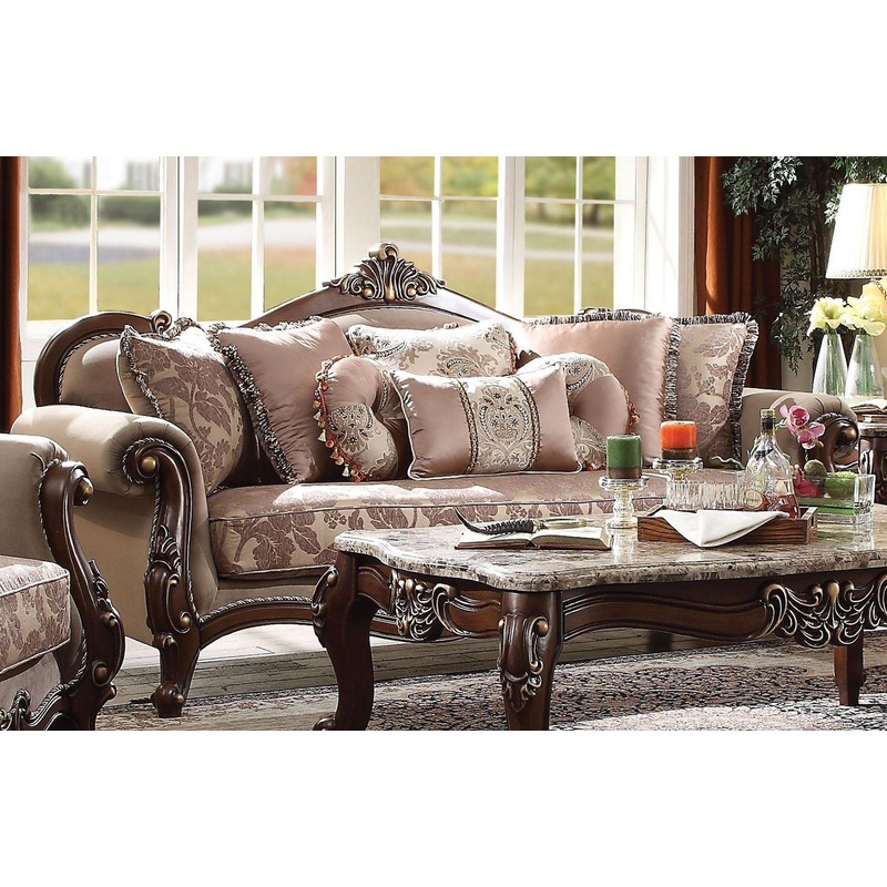 Acme Furniture Mehadi Sofa with 8 Pillows in Walnut 50690