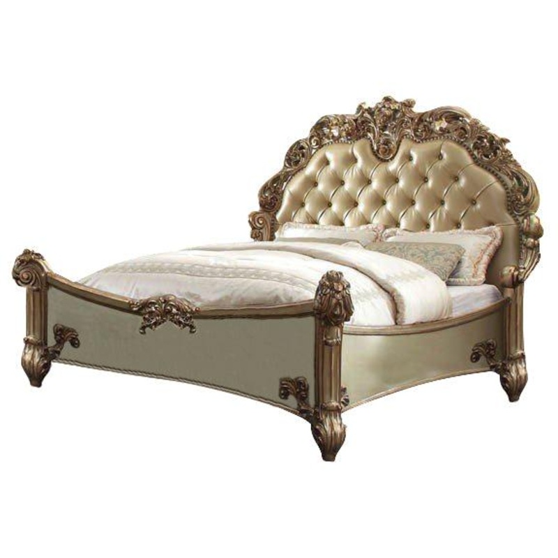 Acme Vendome Button Tufted Queen Bed in Gold Patina 23000Q