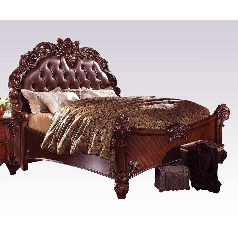 Acme Vendome King Panel Bed with Button Tufted Headboard in Cherry 21997EK