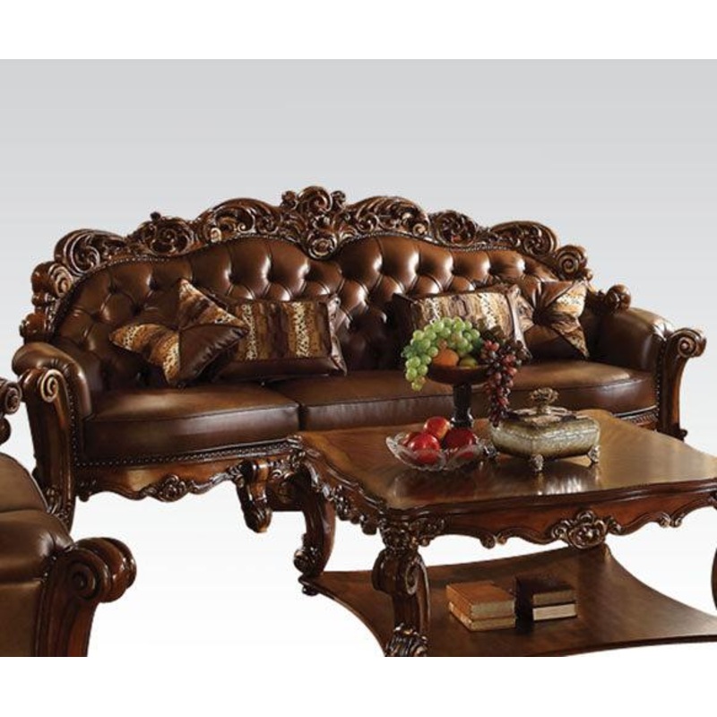 Acme Vendome Oversized Sofa with 4 Pillows in Cherry 52000