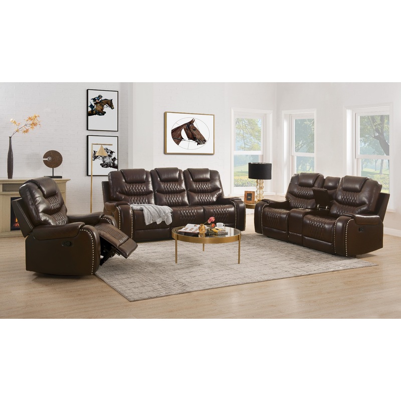 Braylon Brown PU Sofa (Motion)