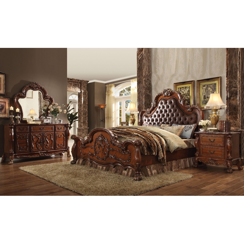 Dresden PU & Cherry Oak Queen Bed