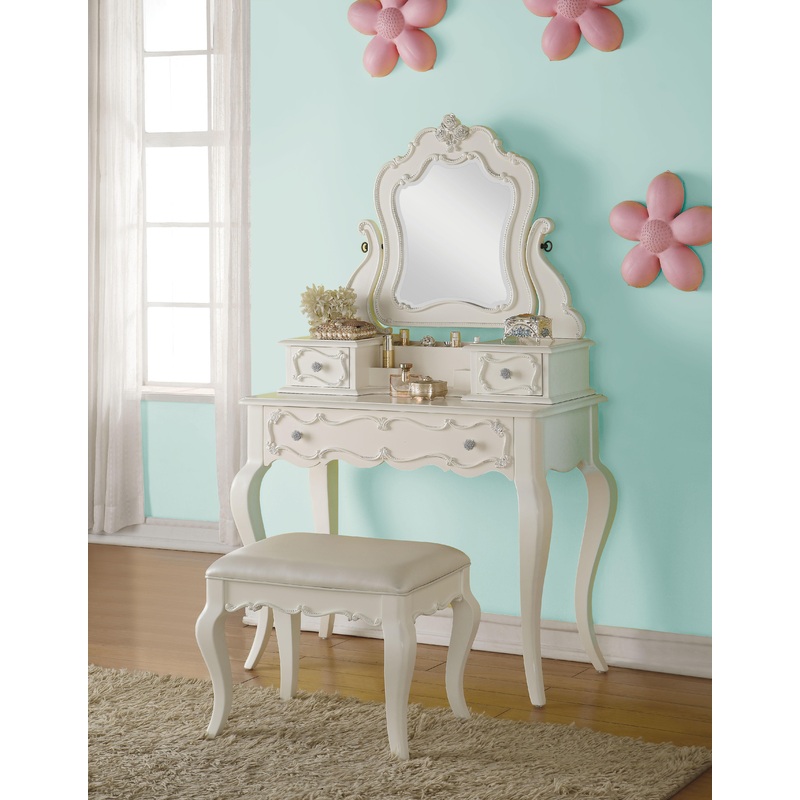 Edalene Pearl White Vanity & Mirror