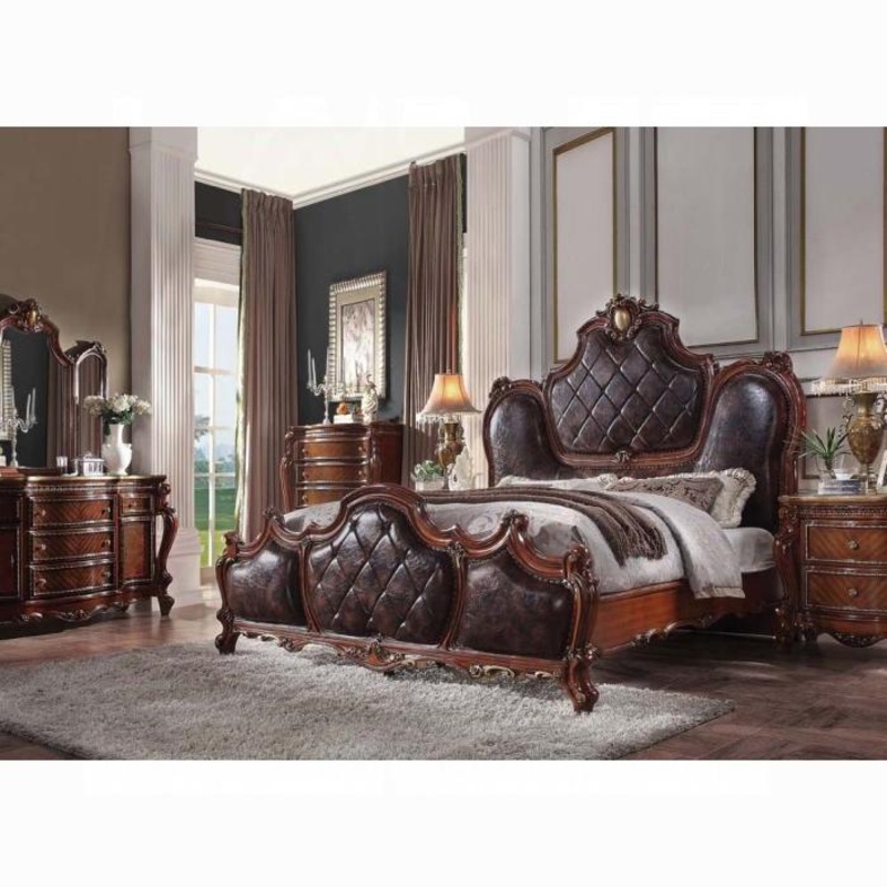 Picardy PU & Cherry Oak Eastern King Bed