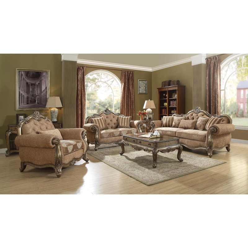 Ragenardus Fabric & Vintage Oak Sofa w/5 Pillows