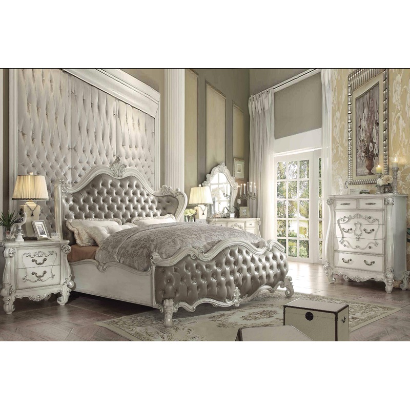 Versailles Vintage Gray PU & Bone White California King Bed