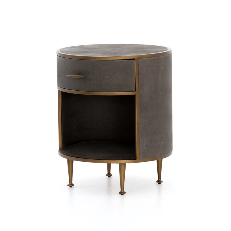 Shagreen Round Nightstand- Grey