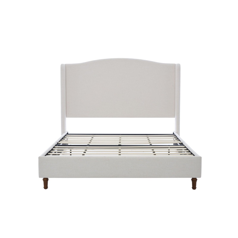 Hannah – Upholstered Wingback Bed Size / Tall Headboard Upholstered King Bed / Premium Textured Canvas Chenille Look / Minimalist Designs / No Box Spring Needed